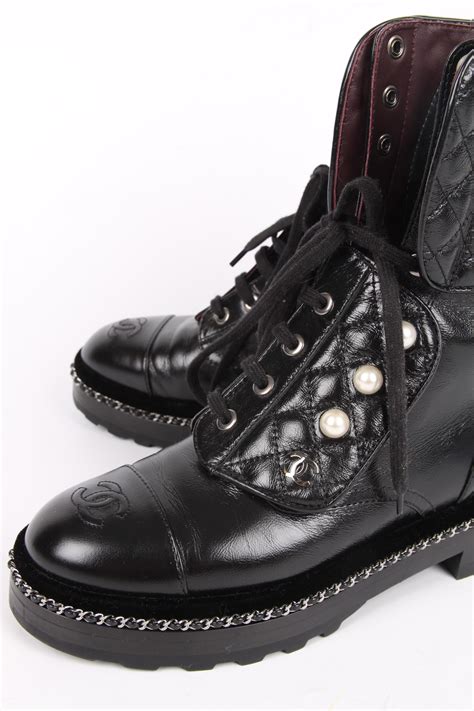 chanel chain trimmed leather boots|chanel combat boots 2021.